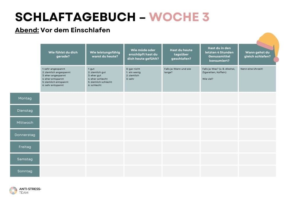 Schlaftagebuch: Abends vor dem Einschlafen