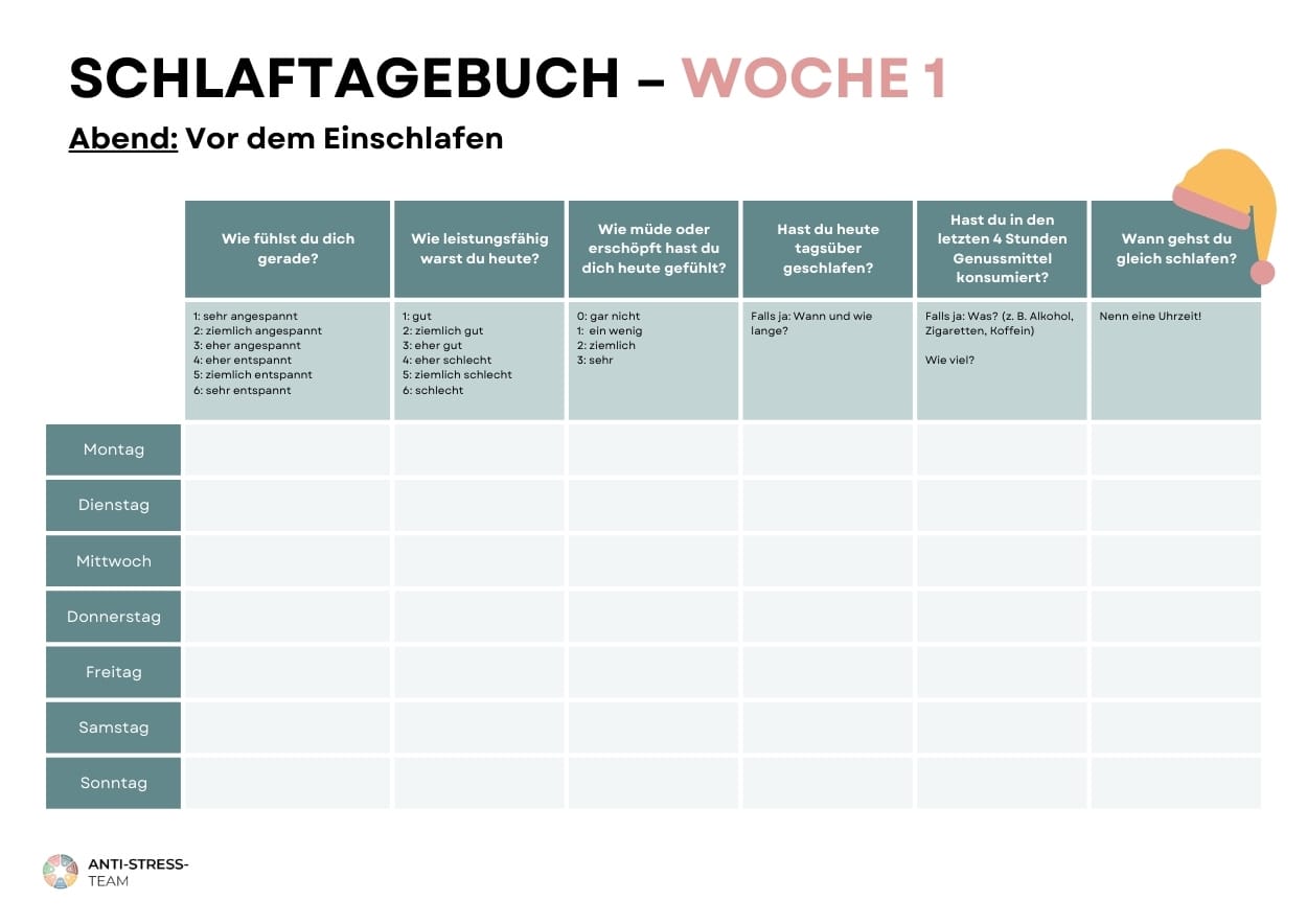 Kostenlose Vorlage Schlaftagebuch