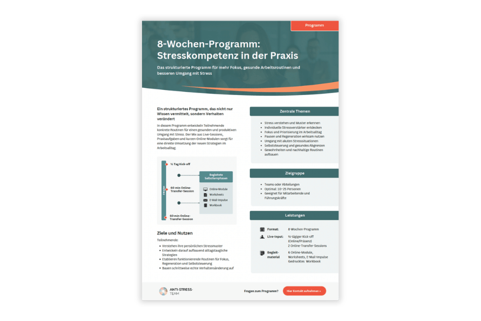 Info-Blatt 8-Wochen-Programm: Stresskompetenz in der Praxis